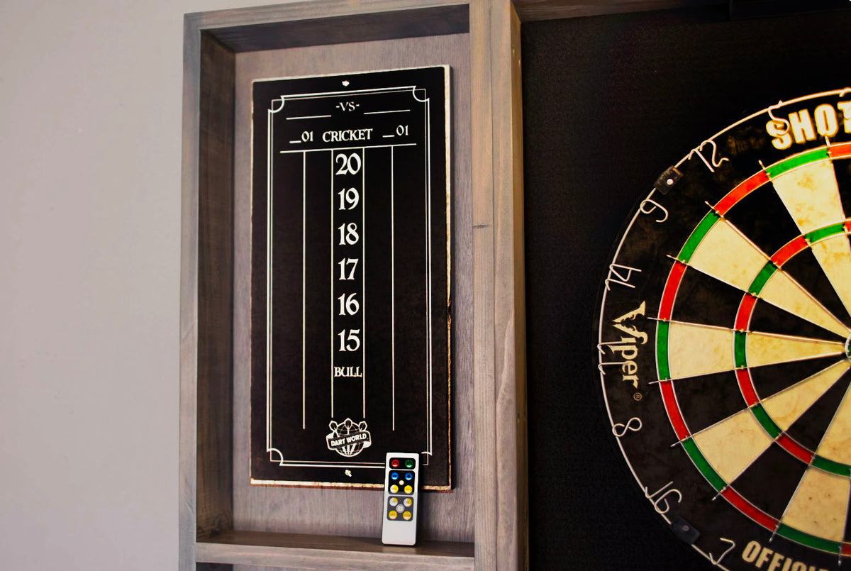 Gray Weathered Wood Dartboard Cabinet – Denali Collection