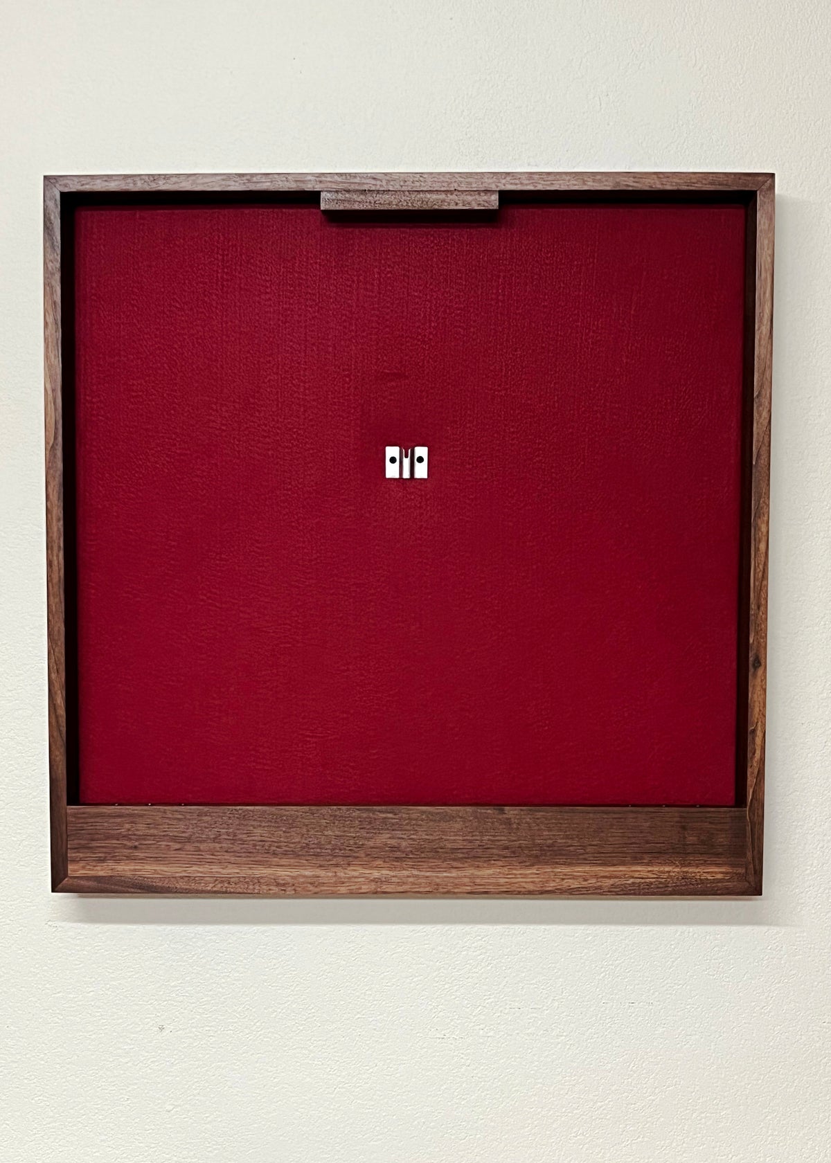 Walnut hardwood dartboard cabinet 32" x 32" x 3.5" with dart storage ruby red felt wrapped around the foam backer.