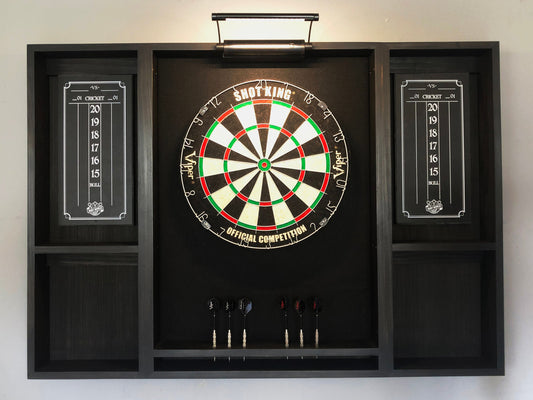 Black stained wood dartboard cabinet
