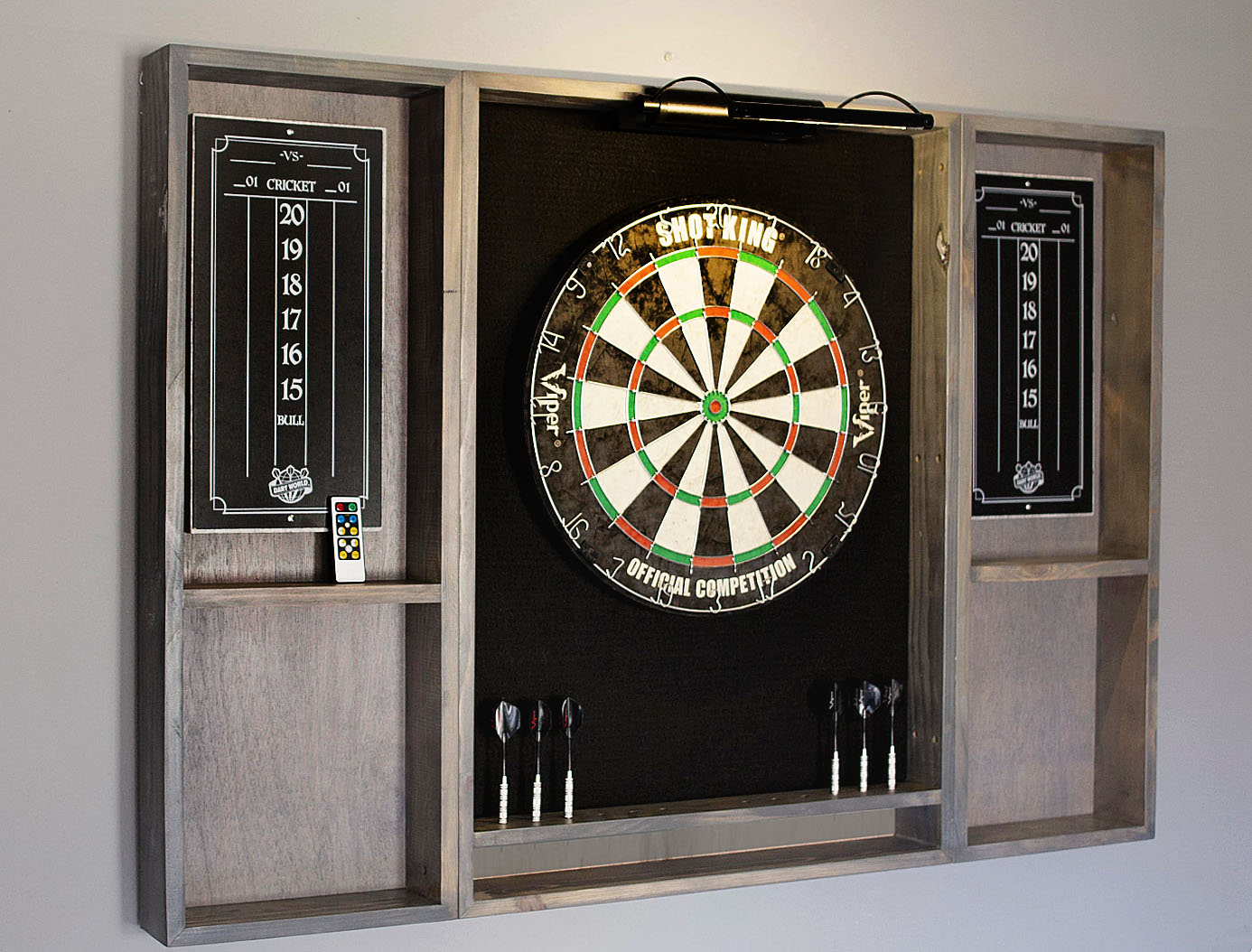 Gray Weathered Wood Dartboard Cabinet – Denali Collection