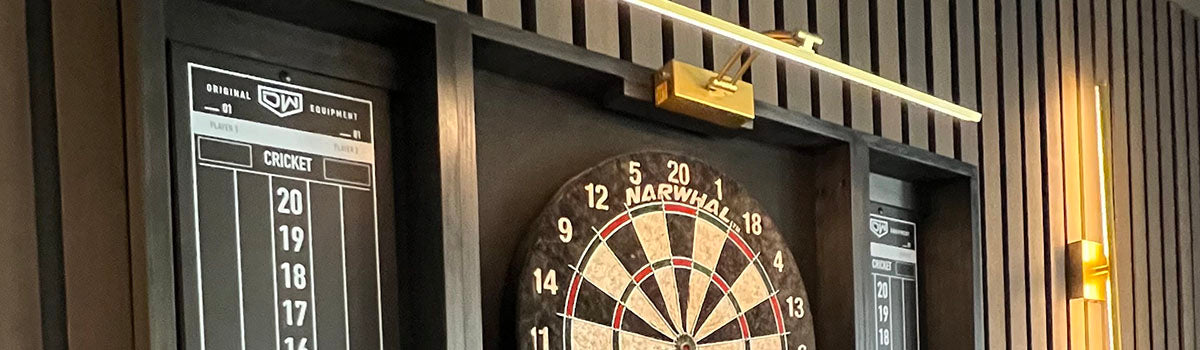 Black stained wood dartboard cabinet