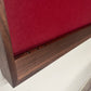 Walnut hardwood dartboard cabinet 32" x 32" x 3.5" with dart storage ruby red felt wrapped around the foam backer.