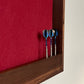 Walnut hardwood dartboard cabinet 32" x 32" x 3.5" with dart storage ruby red felt wrapped around the foam backer.